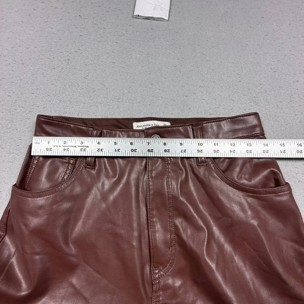 Abercrombie & Fitch The 90s Straight Ultra High Rise Vegan Leather Pants Brown 8